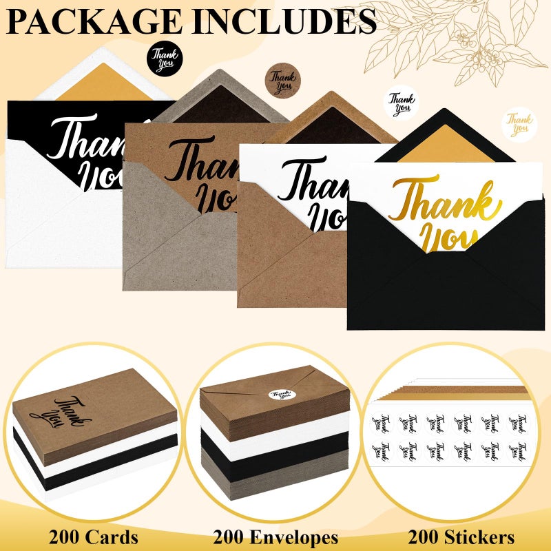 UZLU 600 PCS Thank You Cards with Envelopes Matching Stickers Thank You Notes Bulk 4x6 Inch Minimalistic Design for Business Baby Shower Wedding Small Business Graduation Bridal Shower Funeral Mixed - Image 4