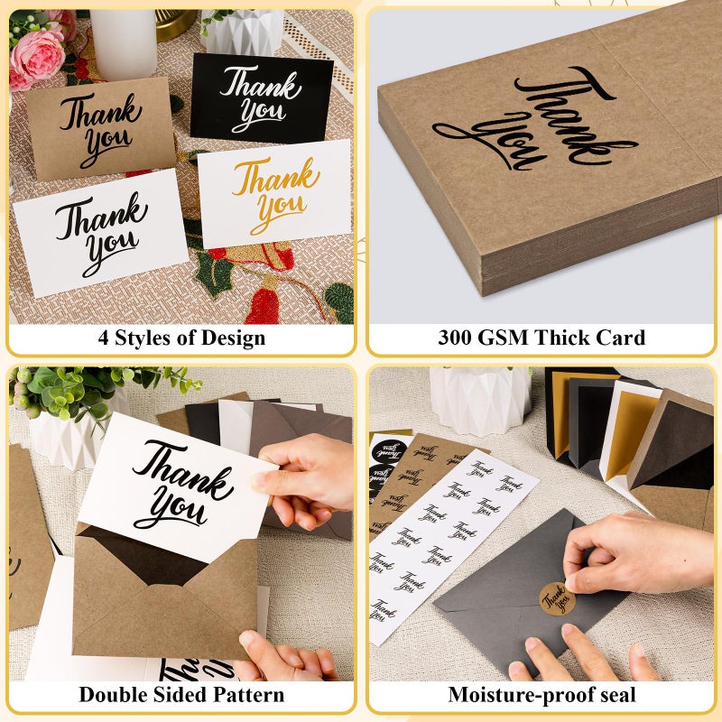 UZLU 600 PCS Thank You Cards with Envelopes Matching Stickers Thank You Notes Bulk 4x6 Inch Minimalistic Design for Business Baby Shower Wedding Small Business Graduation Bridal Shower Funeral Mixed - Image 3