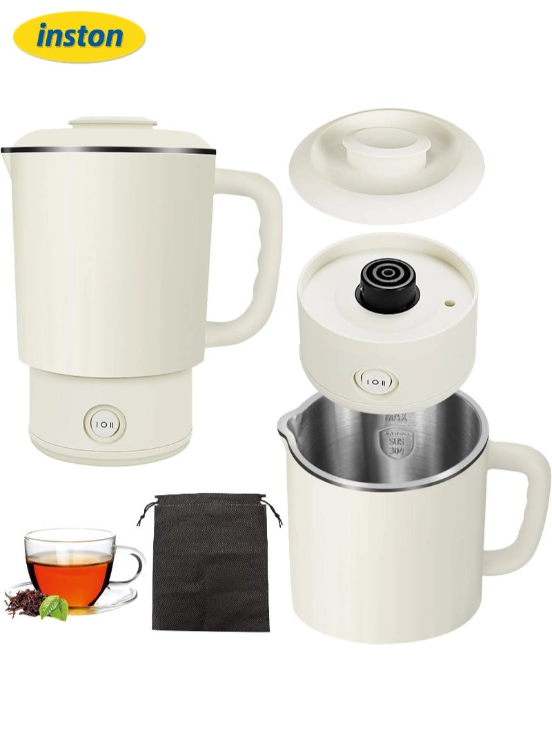 inston 4 in 1 Electric Kettle,0.8L Portable Kettle with Two Temperature Modes for Cooking, Tea, Eggs,5Mins Fast Boiling,600W Stainless Steel Kettle with Detachable Base for Camping, Travel,and Office - Image 1