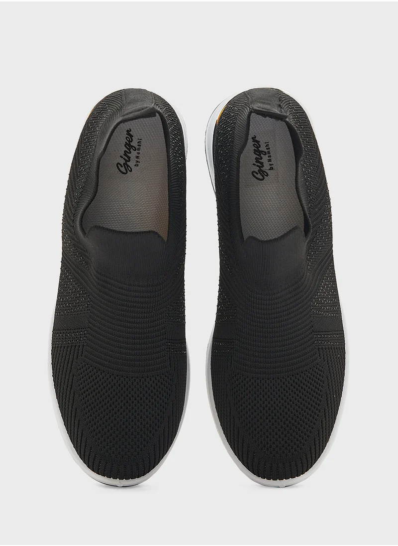 جينجر Diamante Detail Fly Knit Slip On  Comfort Shoe