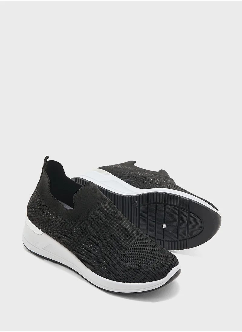 جينجر Diamante Detail Fly Knit Slip On  Comfort Shoe