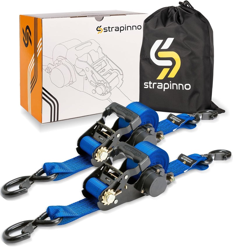Strapinno 2PCs Retractable Ratchet Tie-Down Straps - 5,000 lbs Breaking Strength, 2 in x 12 ft Heavy Duty with Safety Lock S Hooks - Image 1