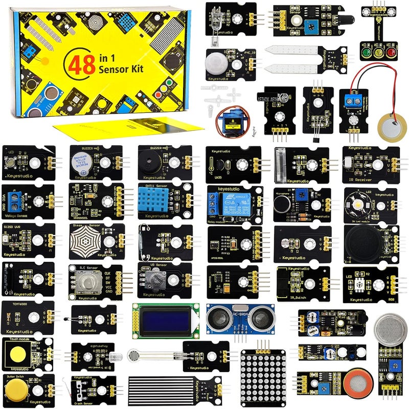 Keyestudio 48 Sensors Modules Starter Kit for Arduino with LCD, 5v Relay, Sound, LED Modules, Servo Motor, Motion, Pressure Sensor, Gas Sensor, etc.Programming for Beginners Adults Learning - Image 1