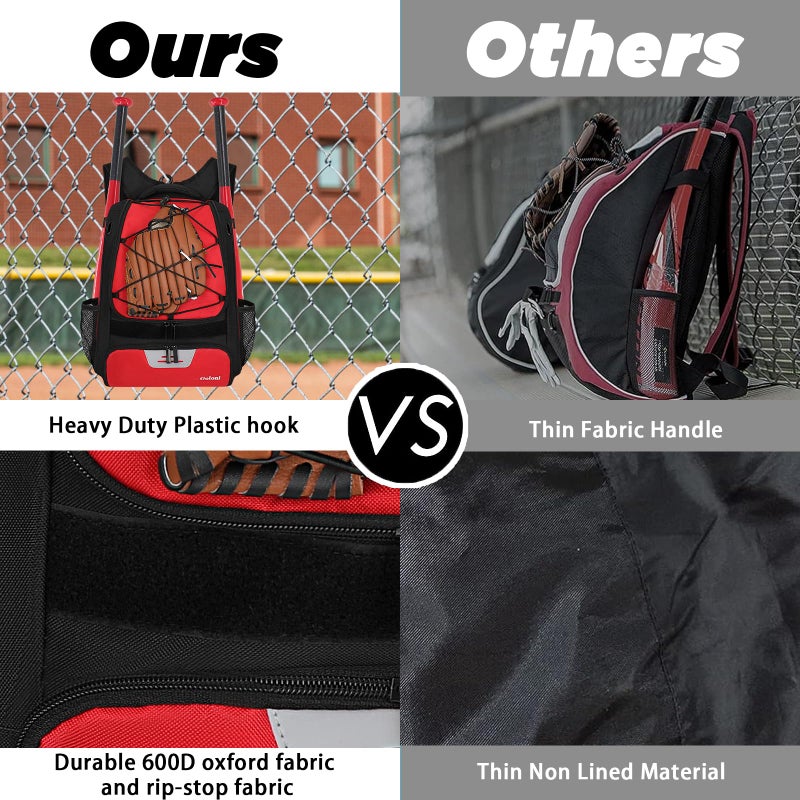 Goloni Baseball Bag,Backpack for Baseball, T-Ball & Softball Equipment & Gear,Softball Bag with Shoe Compartment,Fence Hook - Image 4