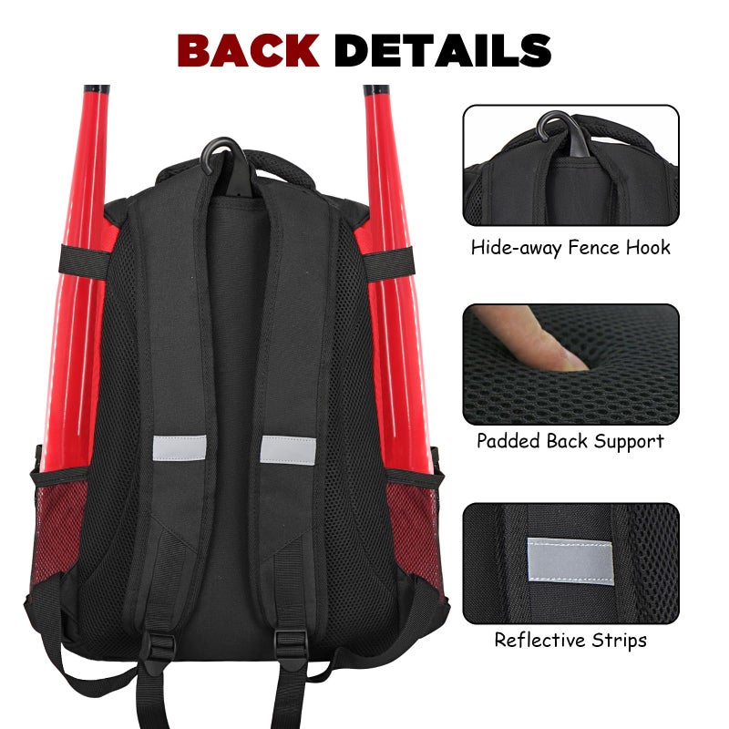 Goloni Baseball Bag,Backpack for Baseball, T-Ball & Softball Equipment & Gear,Softball Bag with Shoe Compartment,Fence Hook - Image 5