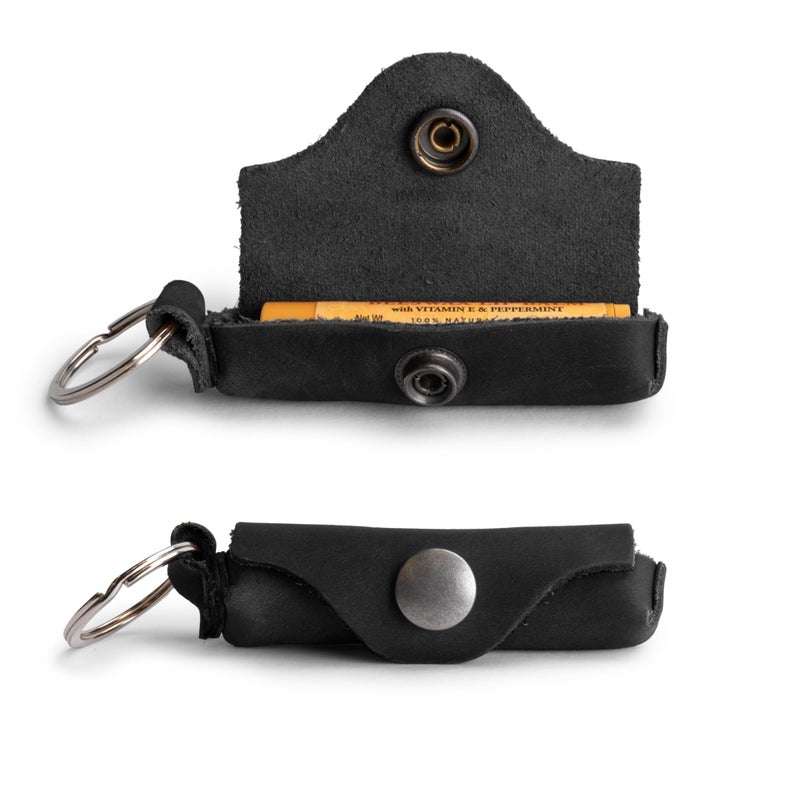 Hide & Drink Hide Drink Lip Balm Keychain Holder Lip Protection Classic Vintage Brass Metal Clasp Full Grain Leather Handmade Charcoal Black - Image 2