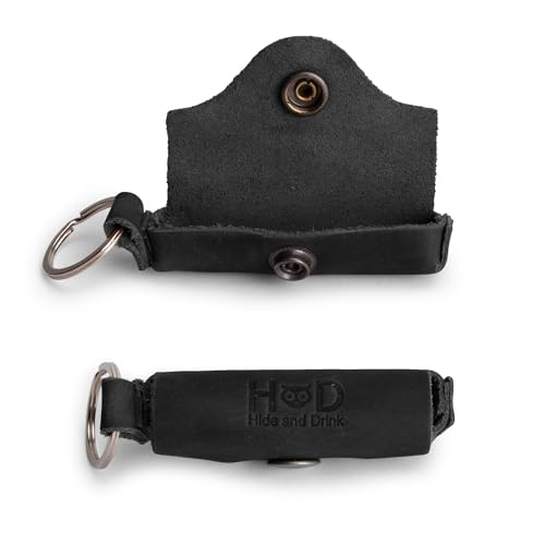 Hide & Drink Hide Drink Lip Balm Keychain Holder Lip Protection Classic Vintage Brass Metal Clasp Full Grain Leather Handmade Charcoal Black - Image 3