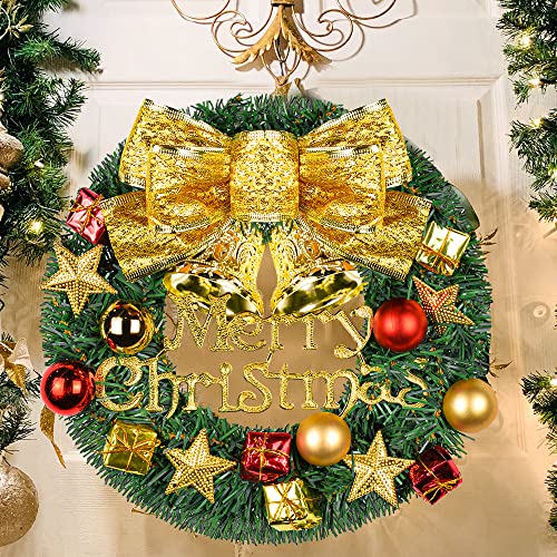 UDYR Christmas Wreath Reef for Front Door Window 13 Inch Pine Artificial Garland with Bowknot, Bells, Deer, Red Berries, Flower Gifts for Christmas Party Decor - Image 5