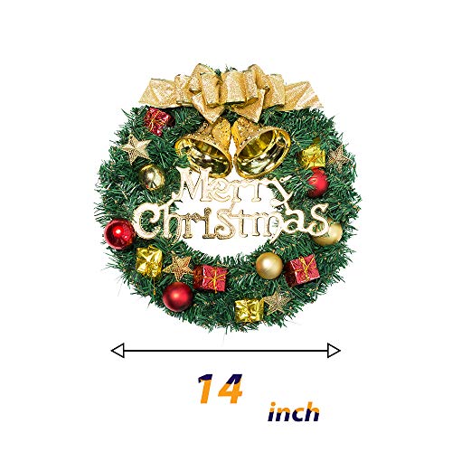 UDYR Christmas Wreath Reef for Front Door Window 13 Inch Pine Artificial Garland with Bowknot, Bells, Deer, Red Berries, Flower Gifts for Christmas Party Decor - Image 2