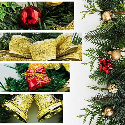 UDYR Christmas Wreath Reef for Front Door Window 13 Inch Pine Artificial Garland with Bowknot, Bells, Deer, Red Berries, Flower Gifts for Christmas Party Decor - Image 3