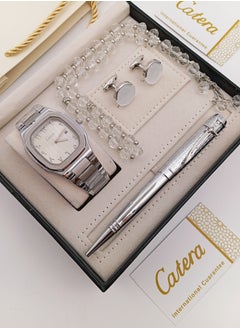 Watch set with silver bracelet and white dial