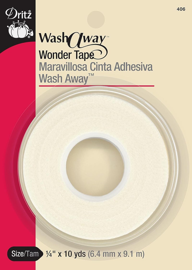Dritz WashAway Wonder Tape - 1/4 Inch x 10 Yards Adhesive Tape for Sewing and Craft Projects - Image 1