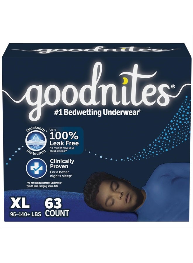 GoodNites سراويل نوم للأطفال من جودنايتس، حجم كبير جداً (95-140+ رطل)، 63 قطعة (3 عبوات من 21)، قد يختلف التغليف - Image 1