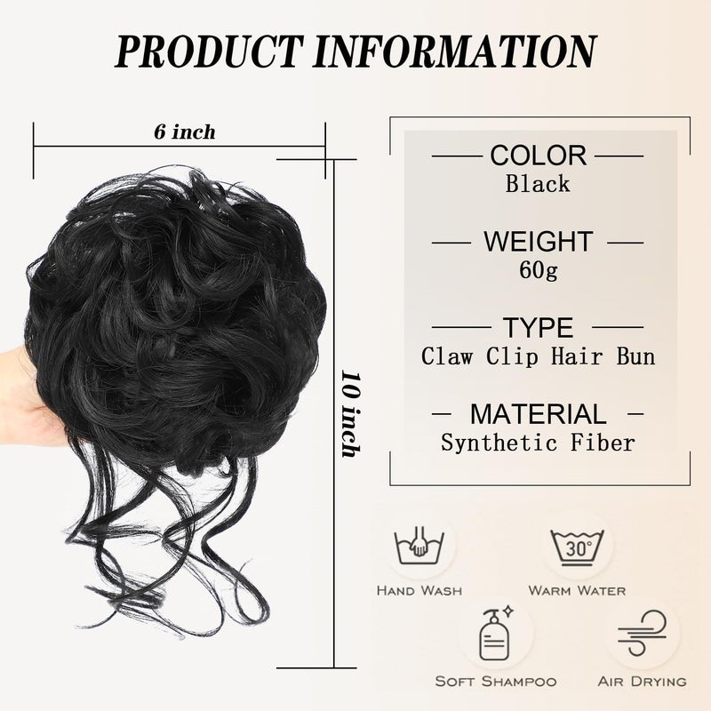 ChicAbode Messy Bun Hair Piece, Claw Clip Curly Wavy Faux Hair Bun, Tousled Updo Hair Extensions Scrunchie Long Beard Chignon Buns Hair Pieces for Women (Black) - Image 4