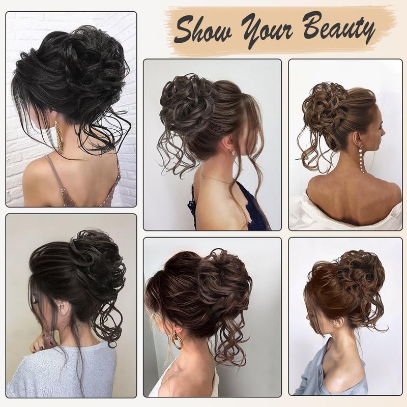 ChicAbode Messy Bun Hair Piece, Claw Clip Curly Wavy Faux Hair Bun, Tousled Updo Hair Extensions Scrunchie Long Beard Chignon Buns Hair Pieces for Women (Black) - Image 3