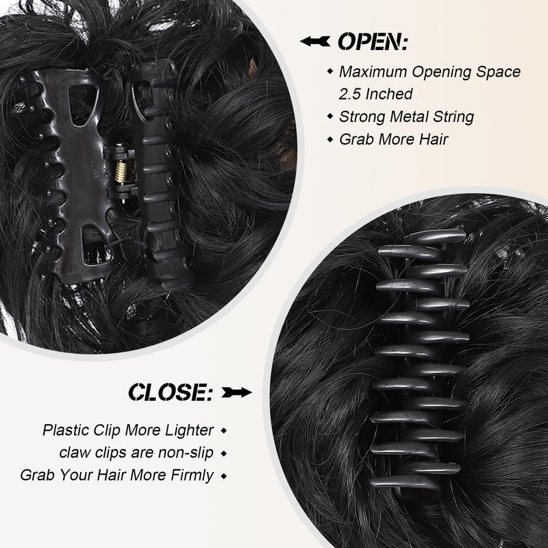 ChicAbode Messy Bun Hair Piece, Claw Clip Curly Wavy Faux Hair Bun, Tousled Updo Hair Extensions Scrunchie Long Beard Chignon Buns Hair Pieces for Women (Black) - Image 2