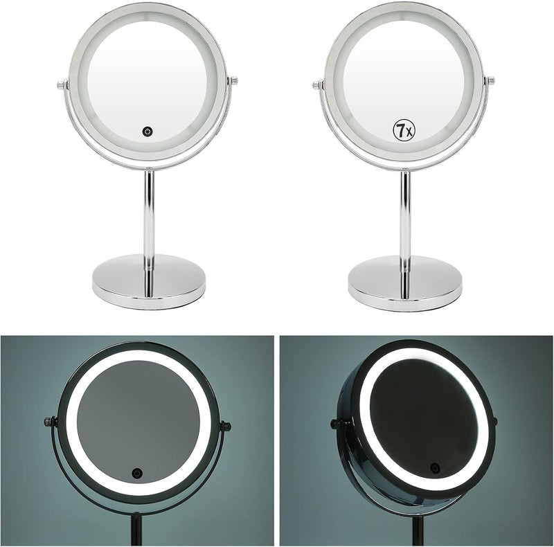 تصميم للاستخدام طويل الأمد مرآة مكياج LED بتكبير 1X/7X - مرآة واقفة مزدوجة الوجه للاستخدام في المنزل والحمام مواد مطورة مضادة للتآكل اليومي - Image 5