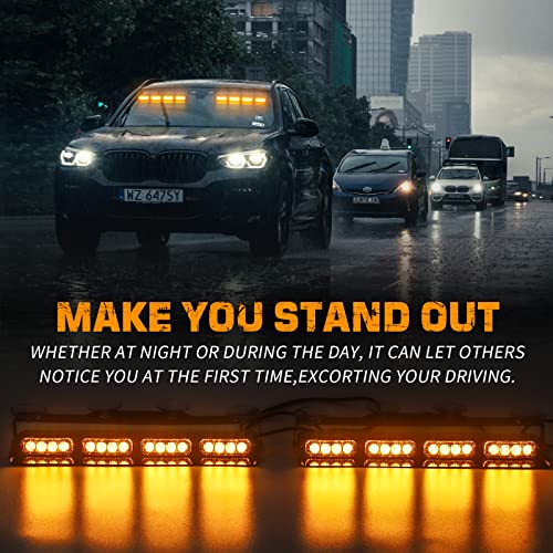 XRIDONSEN Emergency Dash Strobe Lights Amber Safety Flashing Warning w/Digital Display Controller Interior Front/Rear Windshield Deck Split Light Bar for Construction Vehicles Trucks (2x14 inch) - Image 2