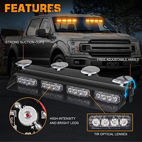 XRIDONSEN Emergency Dash Strobe Lights Amber Safety Flashing Warning w/Digital Display Controller Interior Front/Rear Windshield Deck Split Light Bar for Construction Vehicles Trucks (2x14 inch) - Image 3