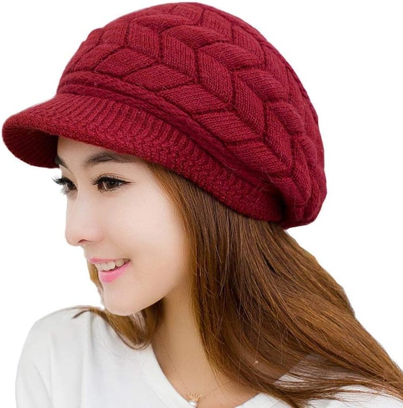 HINDAWI Women Winter Warm Knit Hat Wool Snow Ski Caps with Visor - Image 1