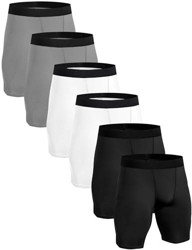 HovSiyla 6 Pack Compression Shorts Men Performance Sports Workout Athletic Running Underwear Shorts Spandex 2 Black 2 White 2 Grey Large - Image 1