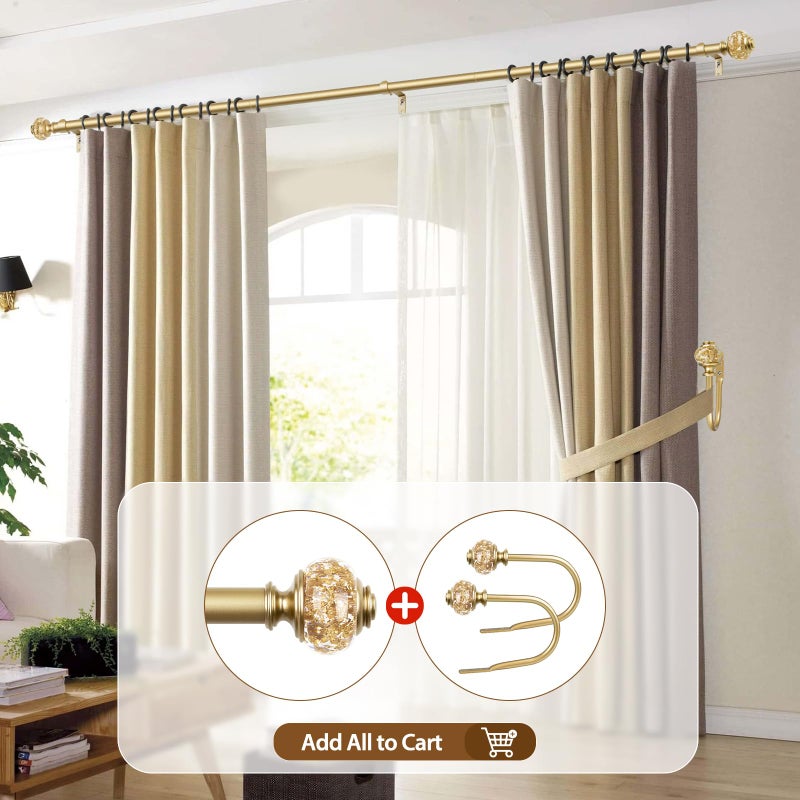 USFOOK Curtain Rods for Windows 48 to 84 Inch, USFOOK 7/8 inch Luxury Gold Curtain Rod 32 to 86 Inch, Telescoping Splicing Drapery Rods with Decorative Translucent Finials - Image 5