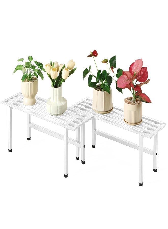Dipion 2 Pack Metal Plant Stand Outdoor Plant Shelf Indoor,1 Tier Heavy Duty Plant Stands for Multiple Plants,26" L x 10.12" H x 8.75" W,White - Image 1