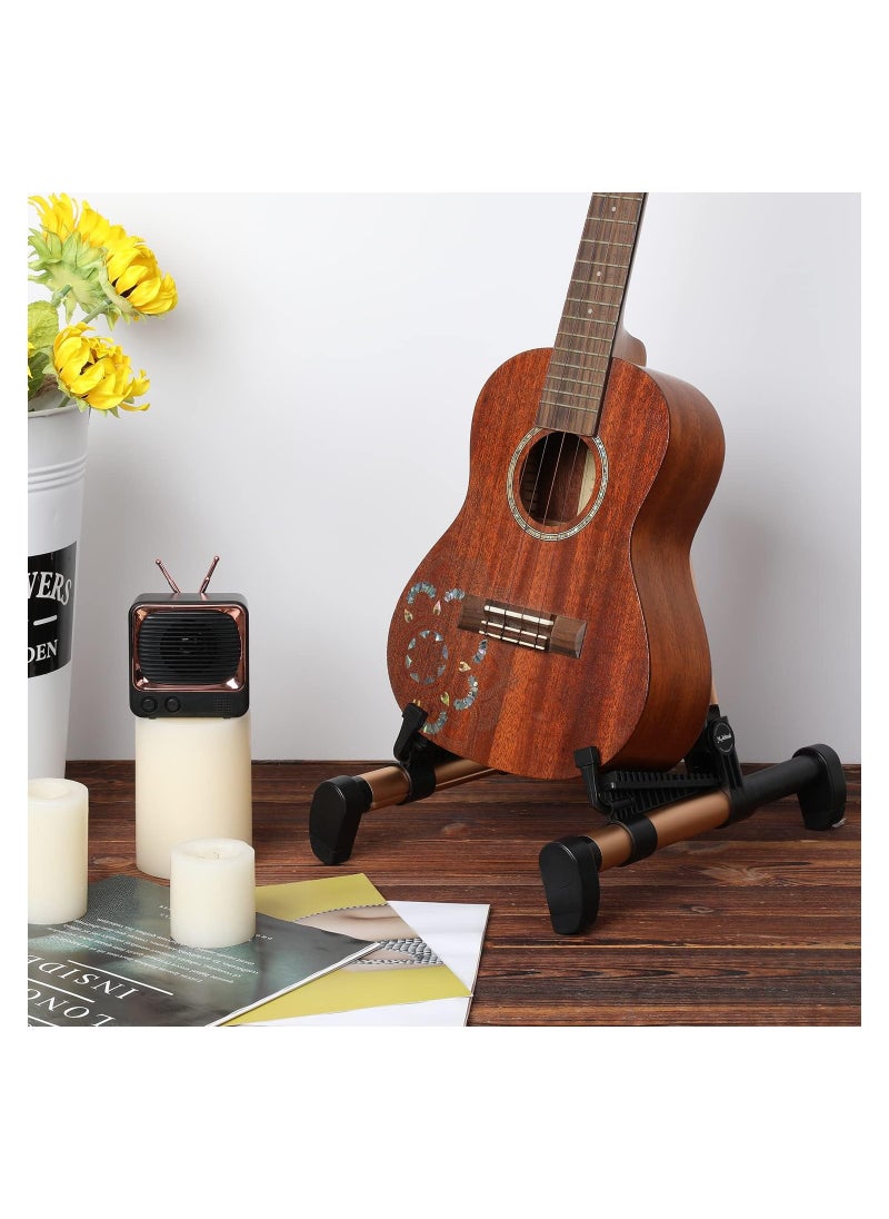 Generic - Adjustable Folding Guitar Stand Compatible with Electric Acoustic Ukulele and Bass Instruments Gold Finish - Image 1