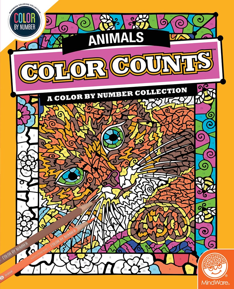 MindWare Color by Number Color Counts Animals AnimalThemed Coloring Book for Kids and Adults 22 HiddenImage Designs Ages 6 and Up - Image 3