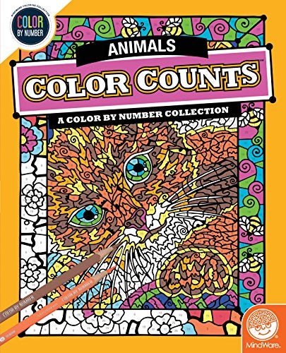 MindWare Color by Number Color Counts Animals AnimalThemed Coloring Book for Kids and Adults 22 HiddenImage Designs Ages 6 and Up - Image 1