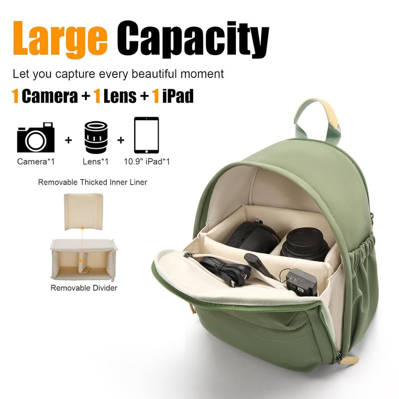 Cwatcun Camera Backpack Bag Small，Fashion DSLR Camera Bag with Tripod Strap Laptop Compartment and Removable Padded Dividers - Image 3