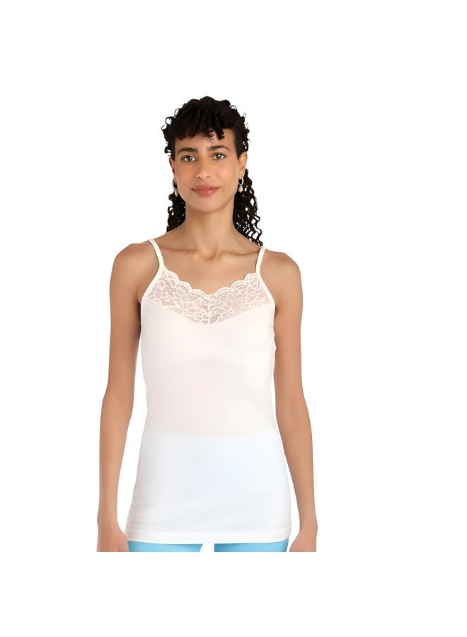 Dahab Cotton Plain Spaghetti Straps Undershirt For Women-White - Image 2