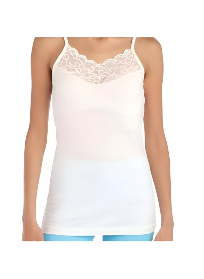 Dahab Cotton Plain Spaghetti Straps Undershirt For Women-White - Image 3