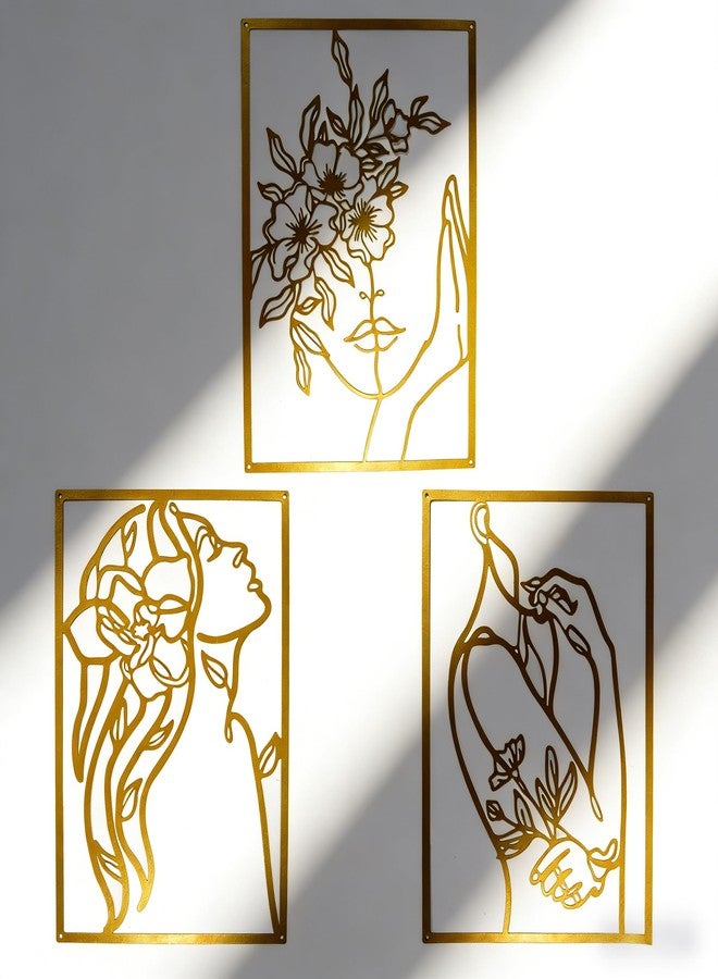 OQUQO 3 Piece Set Modern Metal Wall Art, Gold Female Body Silhouette, 15 Inch,Wall Mounted Line Art Decor for Living Room, Bedroom, Indoor (3GoldWallWoman) - Image 2