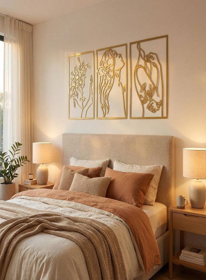 OQUQO 3 Piece Set Modern Metal Wall Art, Gold Female Body Silhouette, 15 Inch,Wall Mounted Line Art Decor for Living Room, Bedroom, Indoor (3GoldWallWoman) - Image 5