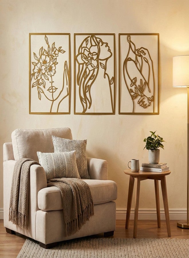 OQUQO 3 Piece Set Modern Metal Wall Art, Gold Female Body Silhouette, 15 Inch,Wall Mounted Line Art Decor for Living Room, Bedroom, Indoor (3GoldWallWoman) - Image 1