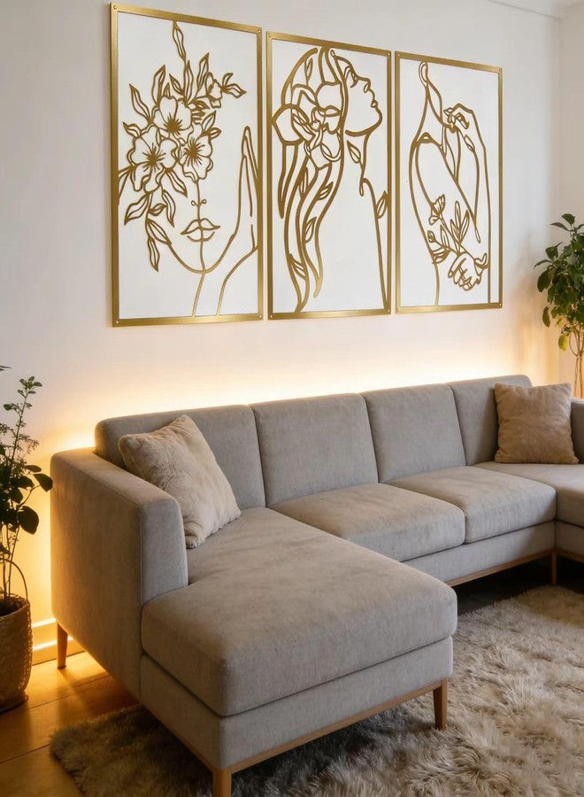 OQUQO 3 Piece Set Modern Metal Wall Art, Gold Female Body Silhouette, 15 Inch,Wall Mounted Line Art Decor for Living Room, Bedroom, Indoor (3GoldWallWoman) - Image 3