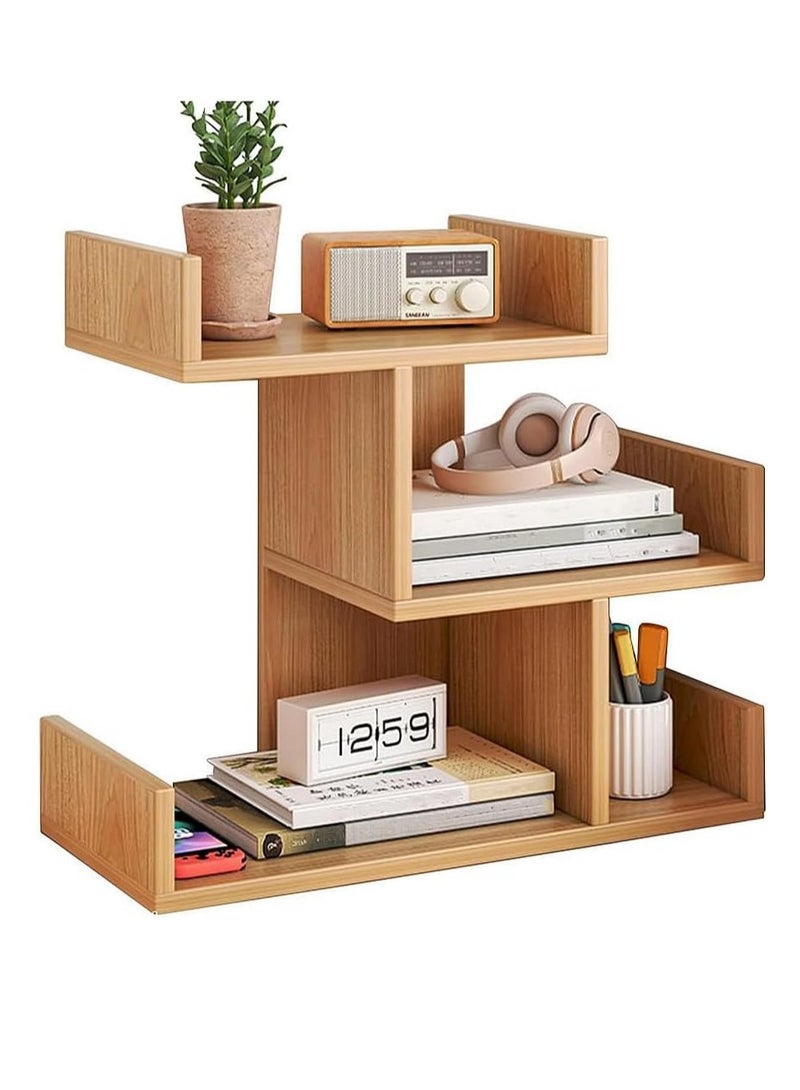 Generic Solid Wood Student Desktop Shelf Multi-Layer Large Space Cosmetic Storage Rack, Study Computer Desk 3-Tier Bookshelf Layered File Storage Organizer Bookcase  - Image 1