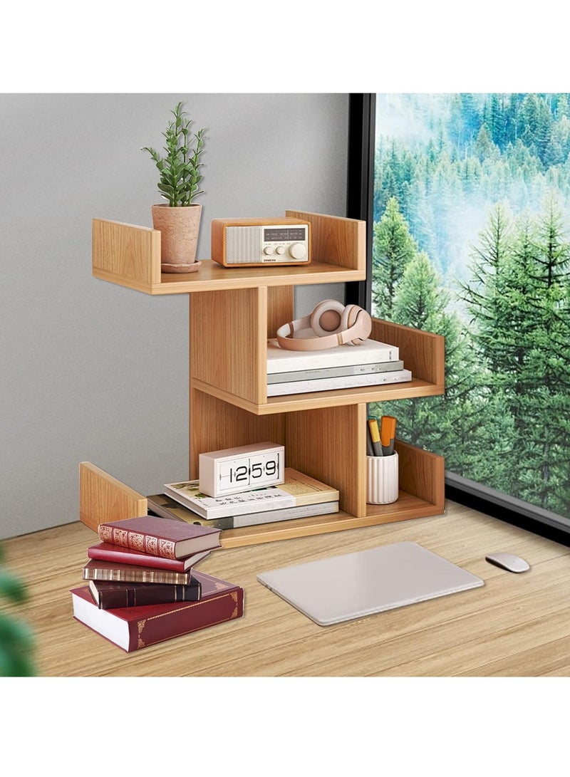 Generic Solid Wood Student Desktop Shelf Multi-Layer Large Space Cosmetic Storage Rack, Study Computer Desk 3-Tier Bookshelf Layered File Storage Organizer Bookcase  - Image 2