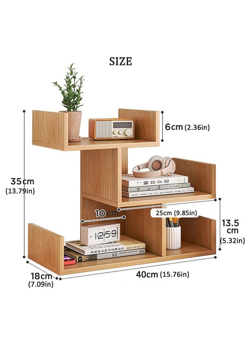 Generic Solid Wood Student Desktop Shelf Multi-Layer Large Space Cosmetic Storage Rack, Study Computer Desk 3-Tier Bookshelf Layered File Storage Organizer Bookcase  - Image 3