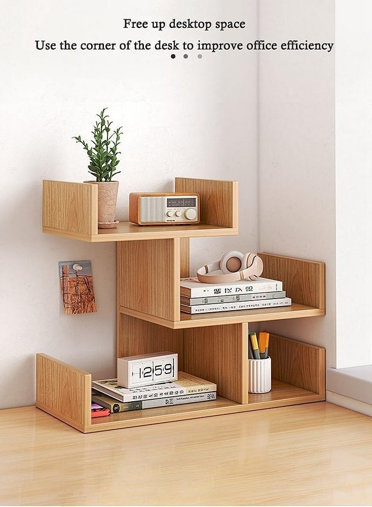 Generic Solid Wood Student Desktop Shelf Multi-Layer Large Space Cosmetic Storage Rack, Study Computer Desk 3-Tier Bookshelf Layered File Storage Organizer Bookcase  - Image 4
