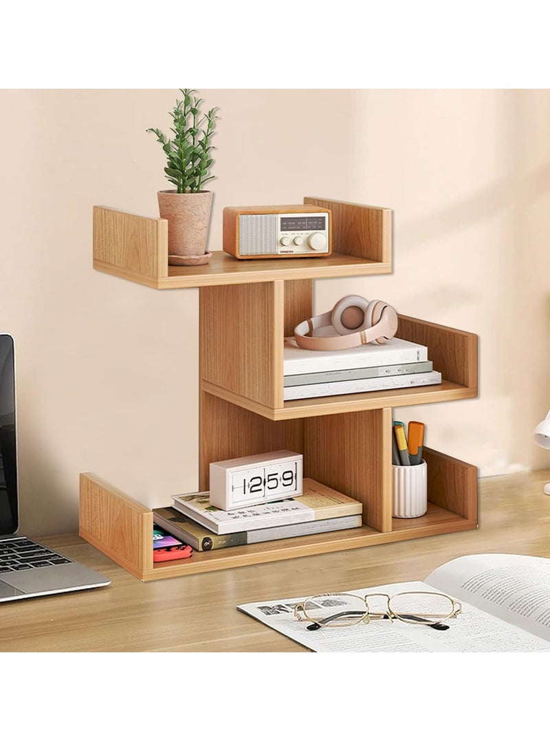 Generic Solid Wood Student Desktop Shelf Multi-Layer Large Space Cosmetic Storage Rack, Study Computer Desk 3-Tier Bookshelf Layered File Storage Organizer Bookcase  - Image 5