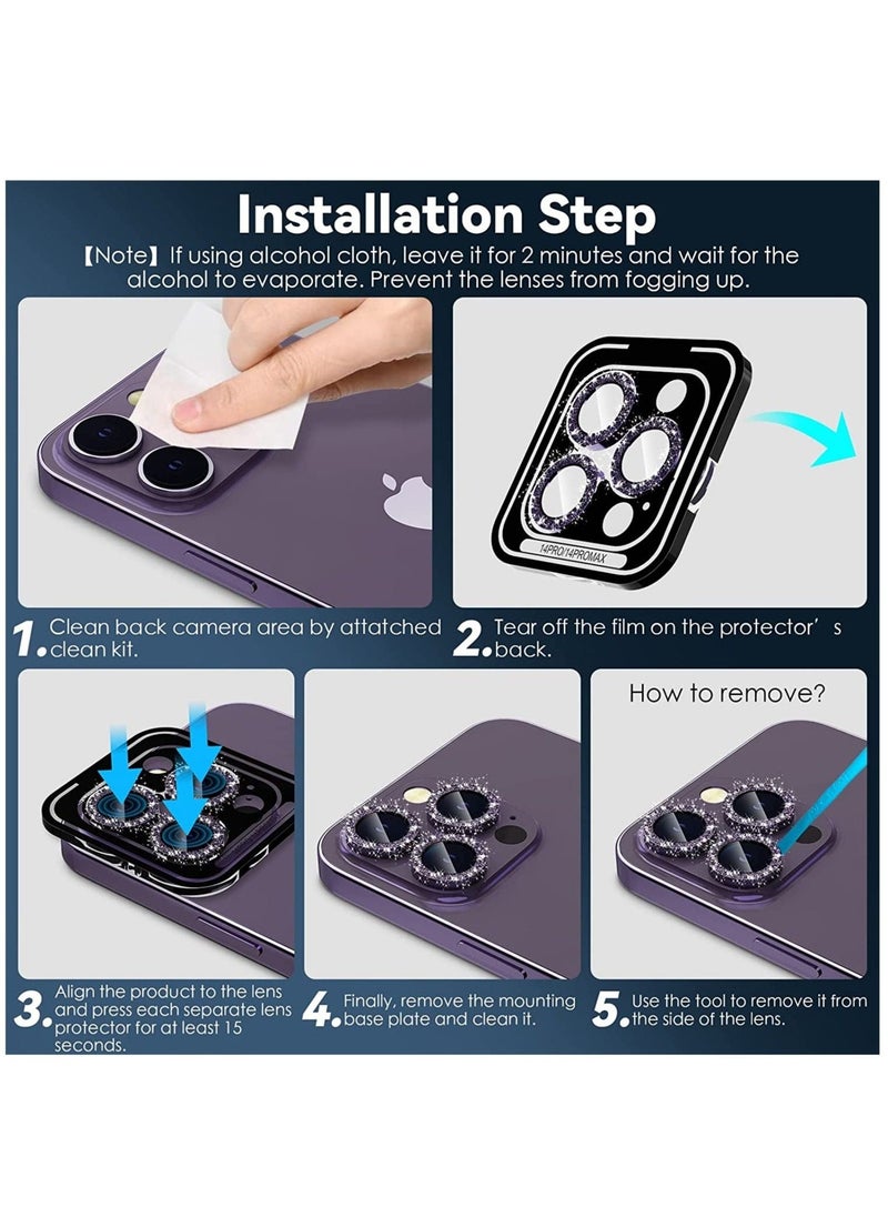 Raxoom Camera Lens Protector for iPhone 14 Pro (6.1 inch) & iPhone 14 Pro Max (6.7 inch), 9H Tempered Glass Metal Ring Camera Cover Film [Case Friendly Anti-Scratch HD Clear], Glitter Colorful - Image 4