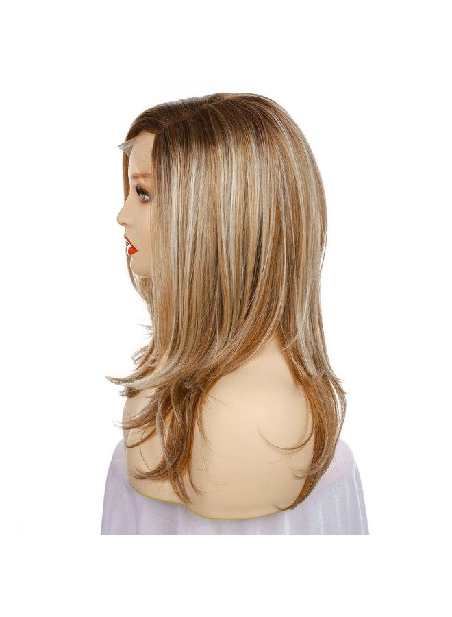 Onedor 18 Inch Premium Japanese High-Temperature Fiber Synthetic Hair 130% Density Straight Lace Front Side Part Long Wig (Dark Natural Blonde Blended & Pale Golden Blonde with Dark Roots-OT8/386/624) - Image 3