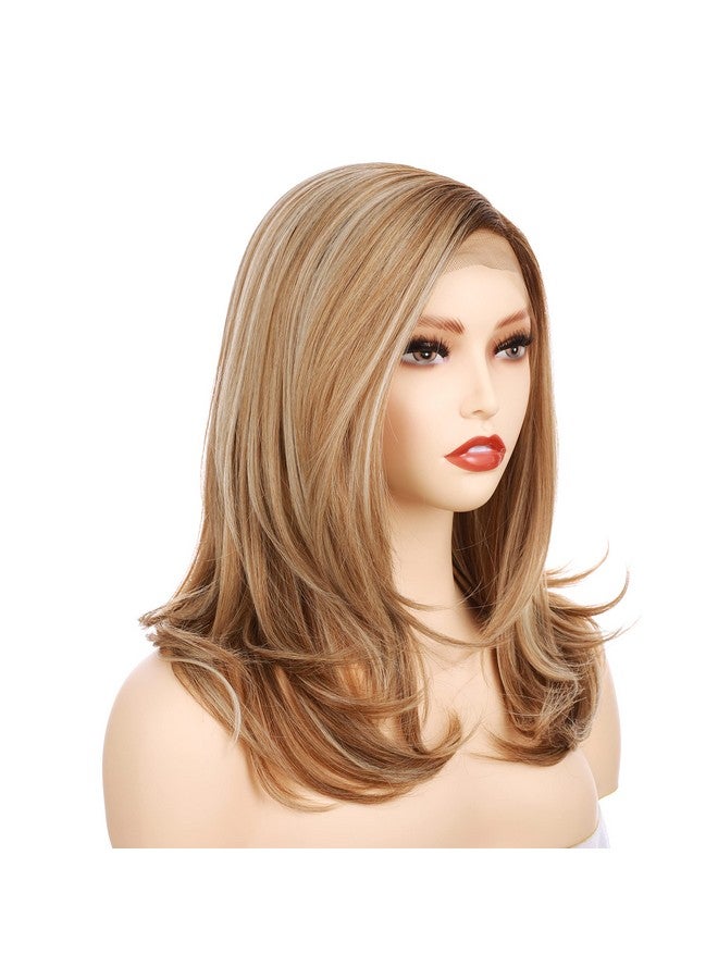 Onedor 18 Inch Premium Japanese High-Temperature Fiber Synthetic Hair 130% Density Straight Lace Front Side Part Long Wig (Dark Natural Blonde Blended & Pale Golden Blonde with Dark Roots-OT8/386/624) - Image 4