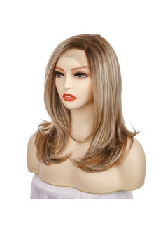 OneDor Onedor 18 Inch Premium Japanese High-Temperature Fiber Synthetic Hair 130% Density Straight Lace Front Side Part Long Wig (Dark Natural Blonde Blended & Pale Golden Blonde with Dark Roots-OT8/386/624)  - Image 2