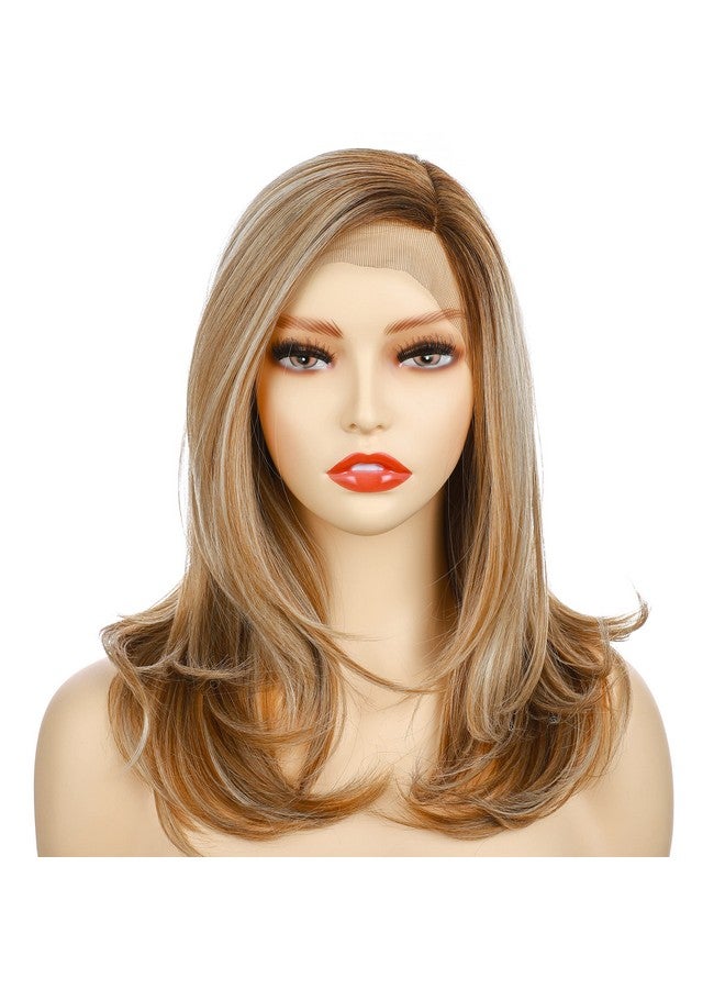 Onedor 18 Inch Premium Japanese High-Temperature Fiber Synthetic Hair 130% Density Straight Lace Front Side Part Long Wig (Dark Natural Blonde Blended & Pale Golden Blonde with Dark Roots-OT8/386/624) - Image 1