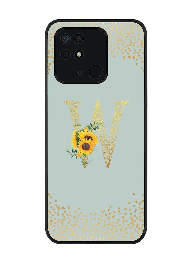 Stylizedd Rugged Black edge case for Redmi 10C 4G  Slim fit Soft Case Flexible Rubber Edges Anti Drop TPU Gel Thin Cover - Custom Monogram Initial Letter Floral Pattern Alphabet - W (Light Grey ) - Image 1