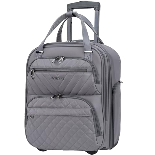 KROSER Carry On Underseat Multi-functional, 16-inch Underseater Lightweight Overnight Suitcase for Men Women, Grey - Image 1