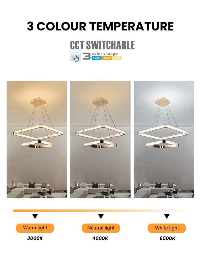 Vmax Modern LED Chandelier Ceiling Light – Pendant Lighting for Dining Room, Bedroom, Kitchen Island, Living Room | 1/2/3 Layer – Aluminum & Silicone – WH/GD Surface (2 LAYER - 60+40cm - 100W) - Image 3